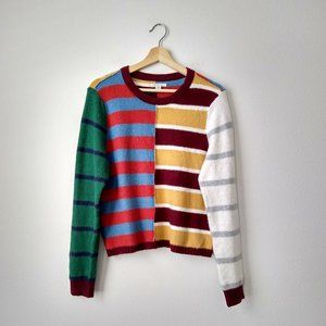American Eagle Multicolor Patchwork Stripe Sweater | L